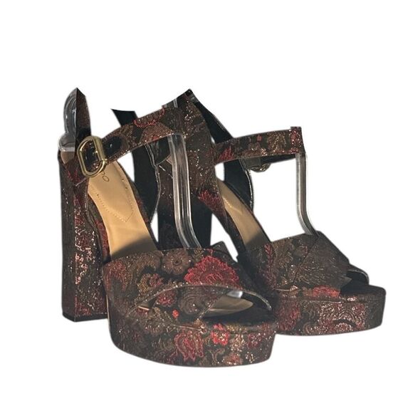 ALDO Floral Paisley and Gold Brocade Chunky 5" Heels Open Toe‎ Shoes Size 10 - Picture 2 of 9